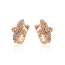 97382 xuping new arrival elegance rose gold color flower shape zircon ladies hoop earrings